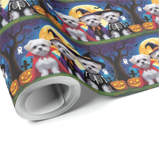 Maltese honden pompoen Halloween grappig Cadeaupapier (Rol Hoek)