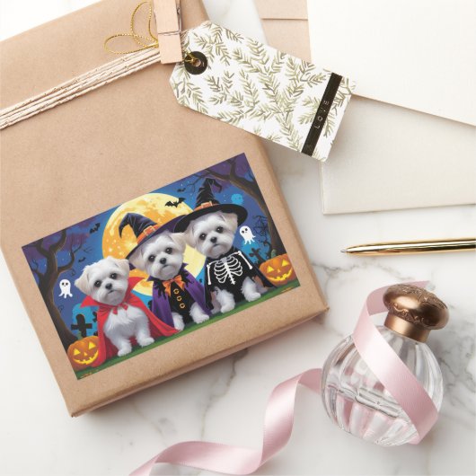 Maltese honden pompoen Halloween grappig Rechthoekige Sticker (Geschenken)