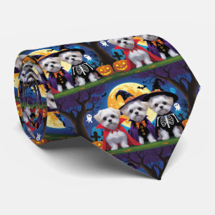 Maltese honden pompoen Halloween grappig Stropdas