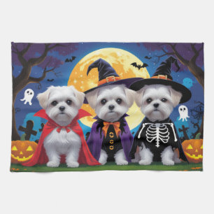 Maltese honden pompoen Halloween grappig Theedoek