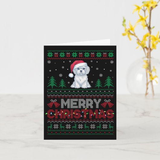 Maltese Hondenliefhebbers Santa Hat Kerstboom Ligh Kaart (Gele Bloem)