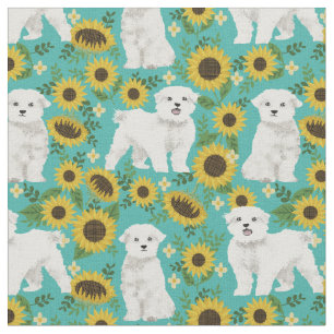 maltese hondenzonnebloemen turquoise floral stof