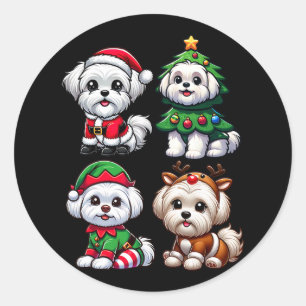 Maltese Kerstboom Santa Elf Kostuumhond 1 Ronde Sticker