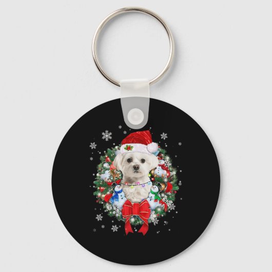 Maltese kerstkrans decoratie kerstpyjama sleutelhanger (Voorkant)