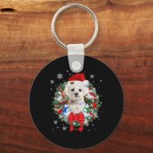 Maltese kerstkrans decoratie kerstpyjama sleutelhanger (Voorkant)