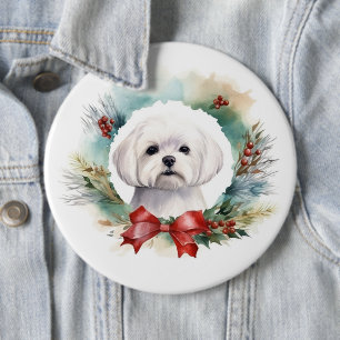 Maltese Kerstkrans feestelijke pup Ronde Button 6,0 Cm
