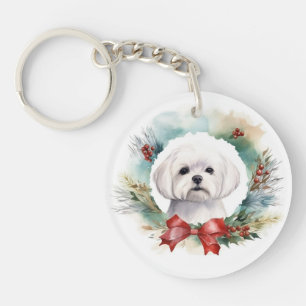 Maltese Kerstkrans feestelijke pup Sleutelhanger