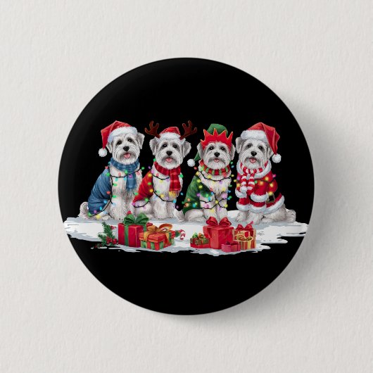 Maltese kerstmuts gewei elf kerstverlichting ronde button 5,7 cm (Voorkant)