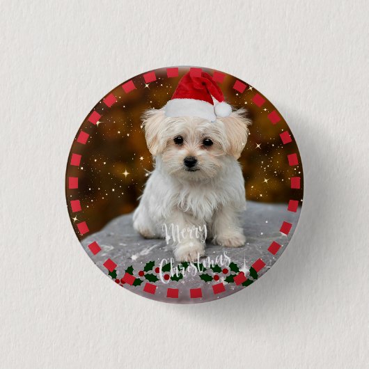 Maltese kerstpuppy ronde button 3,2 cm (Voorkant)