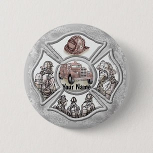 Maltese kruisbrandweerman ronde button 5,7 cm