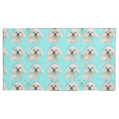 Maltese puppy blauw kussensloop (Voorkant-Links)