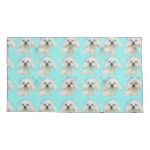 Maltese puppy blauw kussensloop (Achterkant-Links)