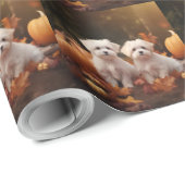 Maltese puppy herfst verrukking pompoen cadeaupapier (Rol Hoek)