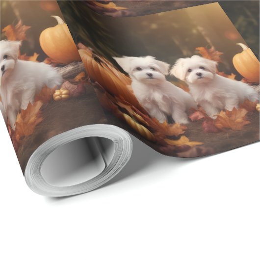 Maltese puppy herfst verrukking pompoen cadeaupapier (Rol Hoek)