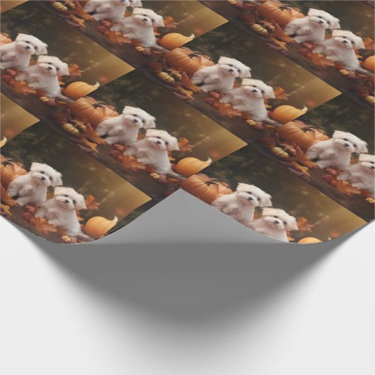 Maltese puppy herfst verrukking pompoen cadeaupapier (Hoek)