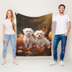 Maltese puppy herfst verrukking pompoen fleece deken