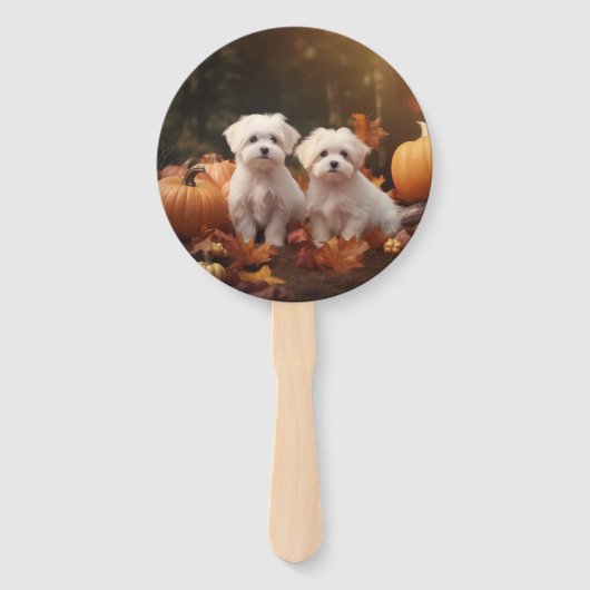 Maltese puppy herfst verrukking pompoen handwaaier (Achterkant)