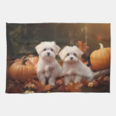 Maltese puppy herfst verrukking pompoen theedoek (Horizontaal)