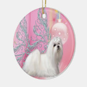 Maltese puppy hond roze kerstversiering keramisch ornament (Links)