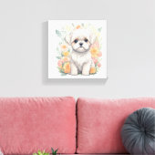Maltese puppy met Summer Flowers Wall Art Canvas Afdruk (Insitu (Woonkamer))
