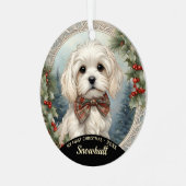 Maltese Puppy's Eerste Kerstmis Ornament (Voorkant links)