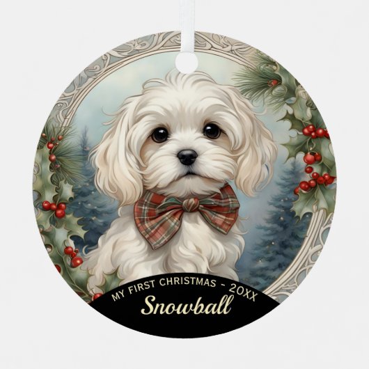 Maltese Puppy's Eerste Kerstmis Ornament (Voorkant)