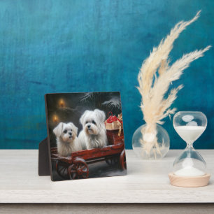 Maltese Sneeuwslee Kerst Decor Fotoplaat