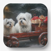 Maltese Sneeuwslee Kerst Decor Papieren Bordje (Voorkant)