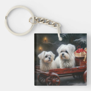 Maltese Sneeuwslee Kerst Decor Sleutelhanger