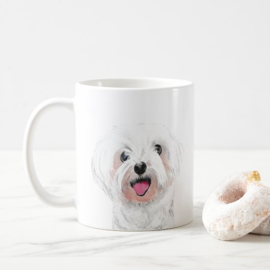 Maltese witte hond schattige Mok (Met donut)