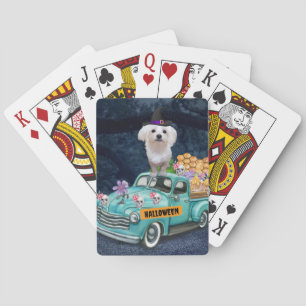 Maltezer hond Halloween vrachtwagen griezelige nac Pokerkaarten