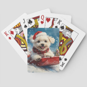 Maltezer hond in slee Laat het sneeuwen Kerstmis Pokerkaarten
