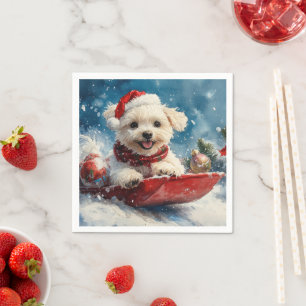 Maltezer hond in slee Laat het sneeuwen Kerstmis Servet