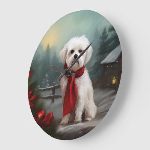 Maltezer Hond in Sneeuw Kerstmis Grote Klok