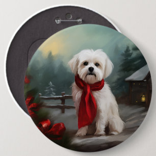 Maltezer hond in sneeuw Kerstmis Ronde Button 6,0 Cm