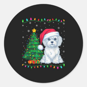 Maltezer hond kerstman hoed mannen vrouwen kindere ronde sticker