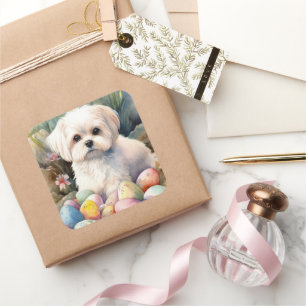 Maltezer hond met Pasen Eieren Vakantie Vierkante Sticker