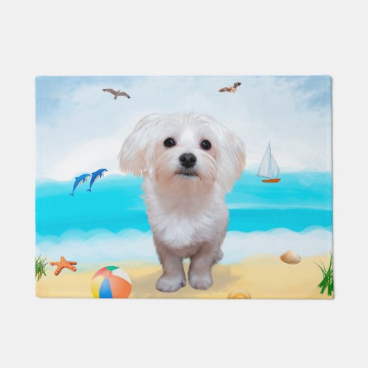 Maltezer hond op het strand deurmat (Voorkant)