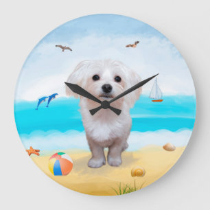 Maltezer hond op het strand grote klok
