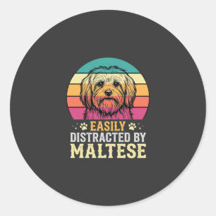 Maltezer Hond Retro Zonsondergang Afleid Ronde Sticker
