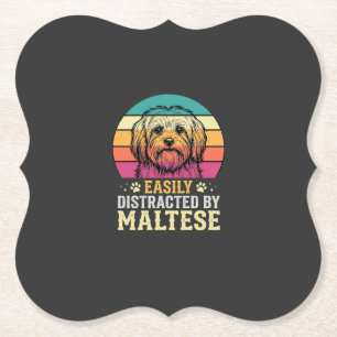 Maltezer Hond Retro Zonsondergang Afleidend Kartonnen Onderzetters