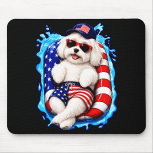 Maltezer met zonnebril patriotische hond zomer zwe muismat