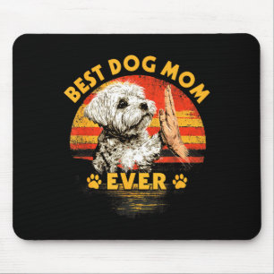 Maltezer moeder retro zonsondergang grappige hond muismat
