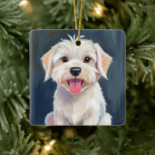 Maltezer Pup Witte Hond Schilderij Keramisch Ornament