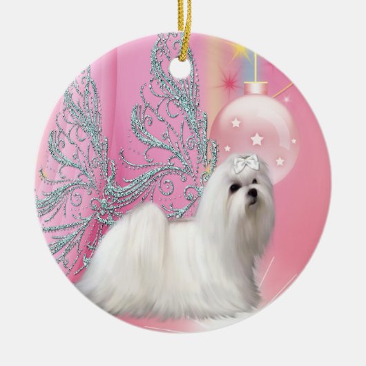 Maltezer Puppy Hond Roze Kerst Ornament (Voorkant)