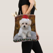 Maltezer Puppy viert Kerstmis Draagtas (Dichtbij)