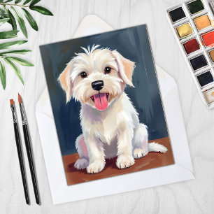 Maltezer Puppy Witte Hond Schilderij Kaart