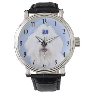 Maltezer Schilderij - Lieve Originele Hond Kunst Horloge
