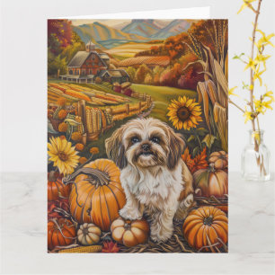 Malti Tzu Dog Autumn Harvest Thanksgiving Kaart