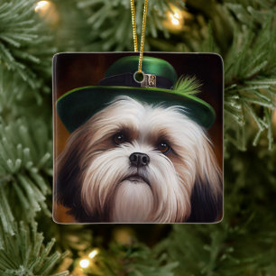 Malti Tzu Dog in St. Patrick's Day Dress Keramisch Ornament